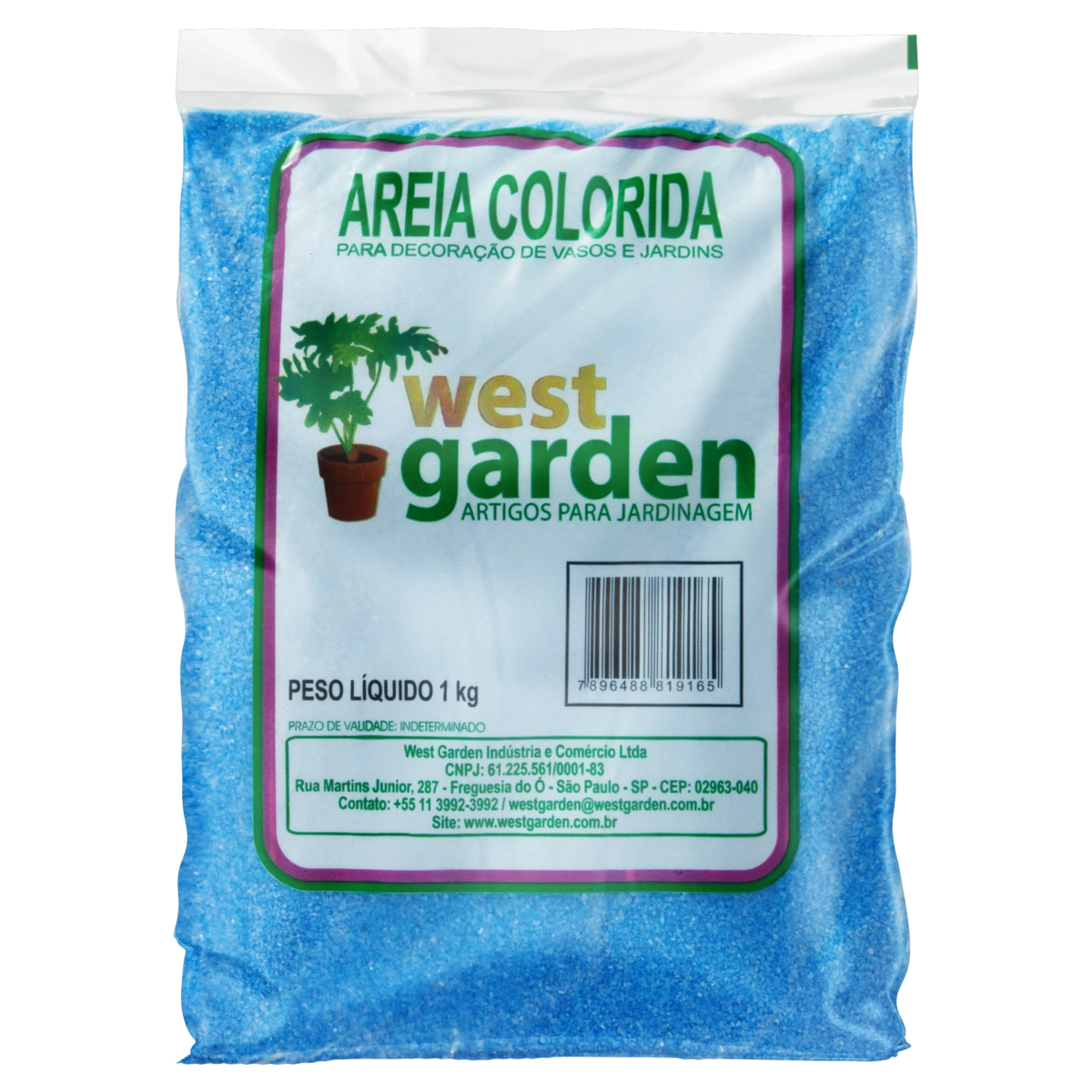 Areia Colorida Azul West Garden Pacote 1kg