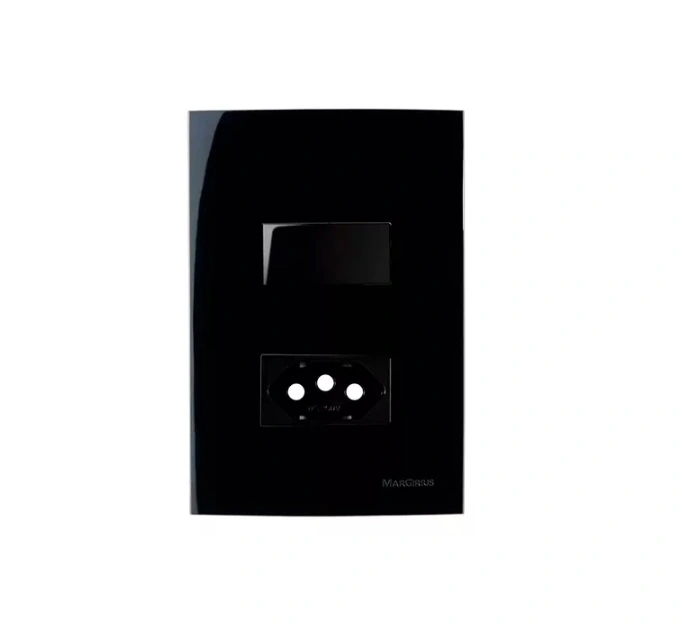 Conjunto 2 Interruptor Paralelo + Tomada 10a 4x2 Preto Ebony Clean Margirius