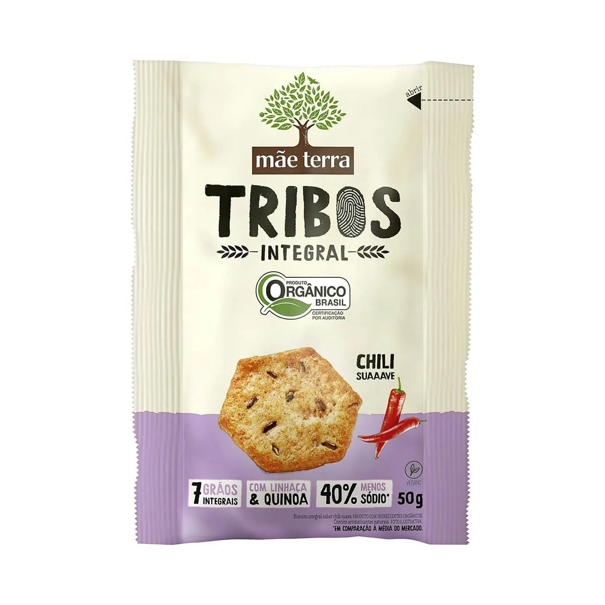 Biscoito Vegano Integral Orgânico Chili Suave Mãe Terra Tribos Pacote 50g