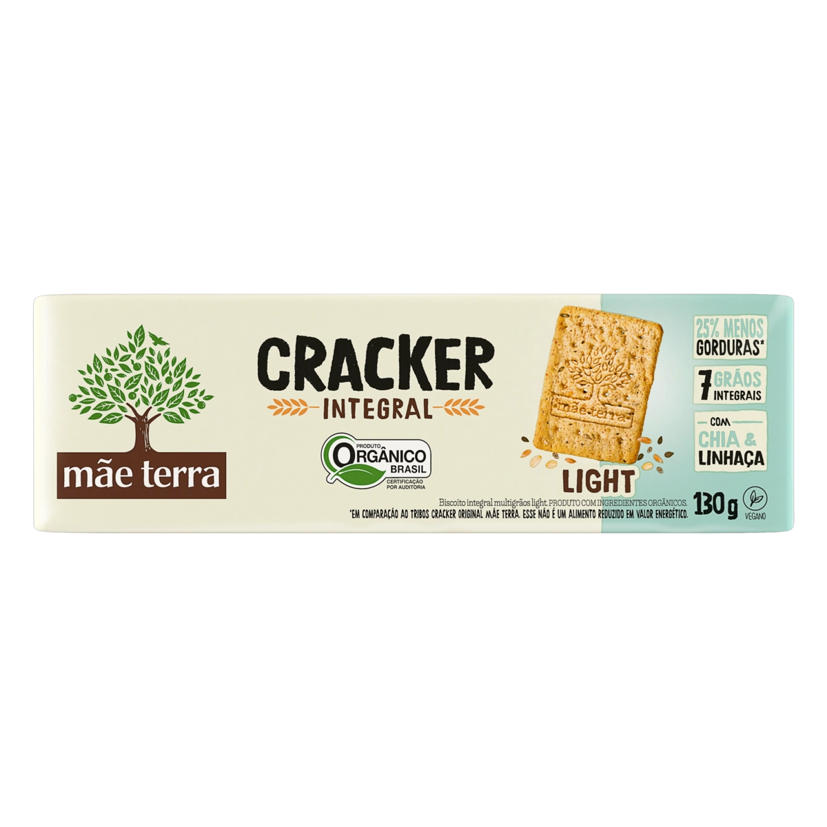 Biscoito Cracker Vegano Integral Orgânico Light Mãe Terra Pacote 130g