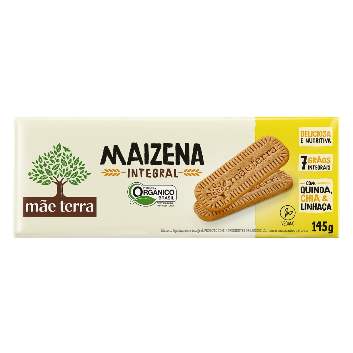 Biscoito Maisena Vegano Integral Orgânico Mãe Terra Pacote 145g