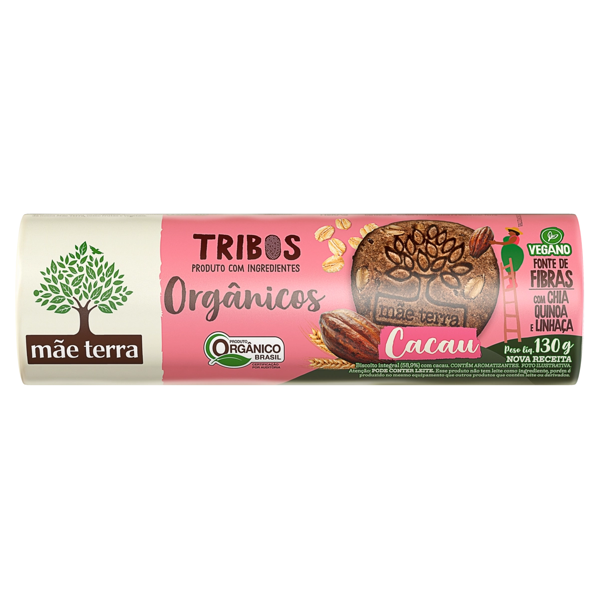 Biscoito Doce Orgânico Sabor Cacau Tribos MÃE TERRA 130g