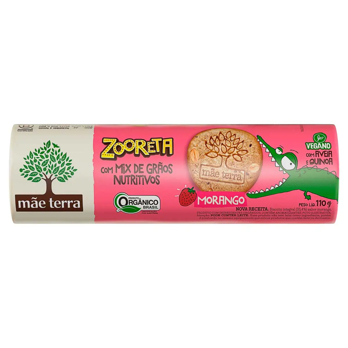 Biscoito com Mix de Grãos Vegano 35,4% Integral Orgânico Morango Mãe Terra Zooreta 110g