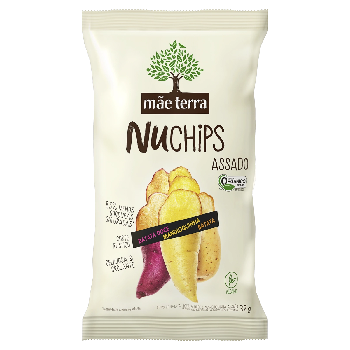 Chips De Batata Doce, Mandioquinha E Batata Orgânico Mãe Terra Nuchips Pacote 32g