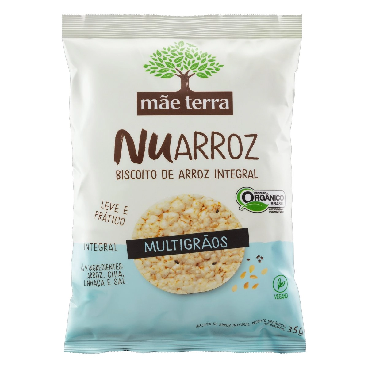 Biscoito De Arroz Orgânico Multigrãos Mãe Terra Nuarroz Pacote 35g