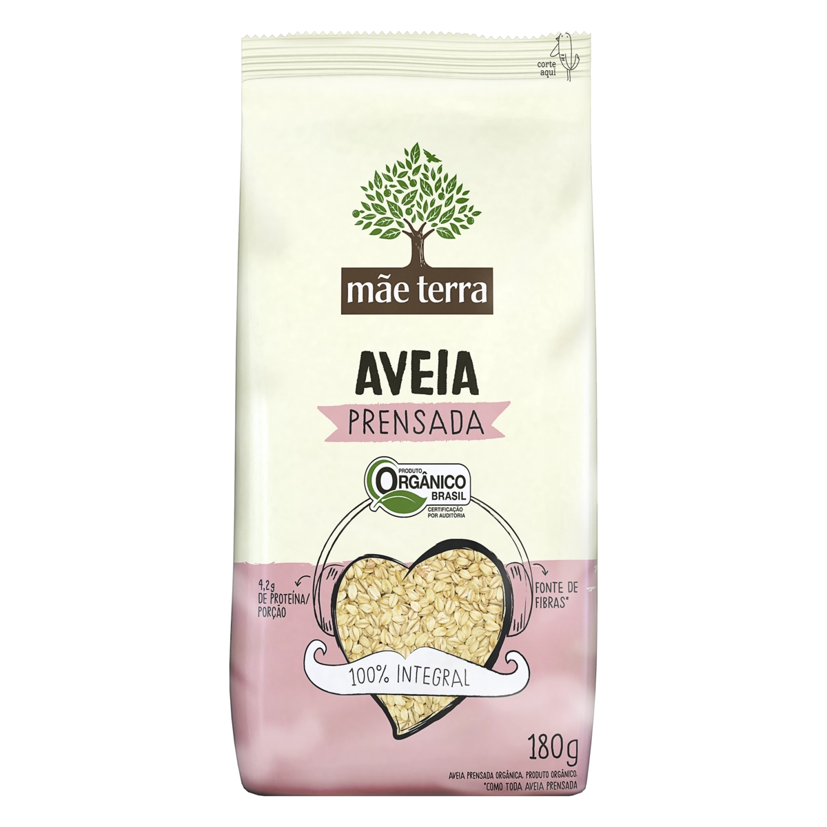 Aveia Orgânica Prensada Mãe Terra Pacote 180g