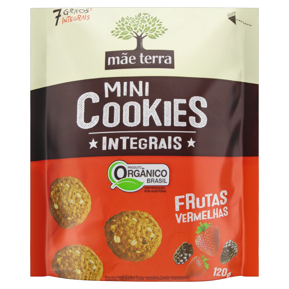 Biscoito Integral Orgânico Frutas Vermelhas Mãe Terra Mini Cookies Pacote 120g