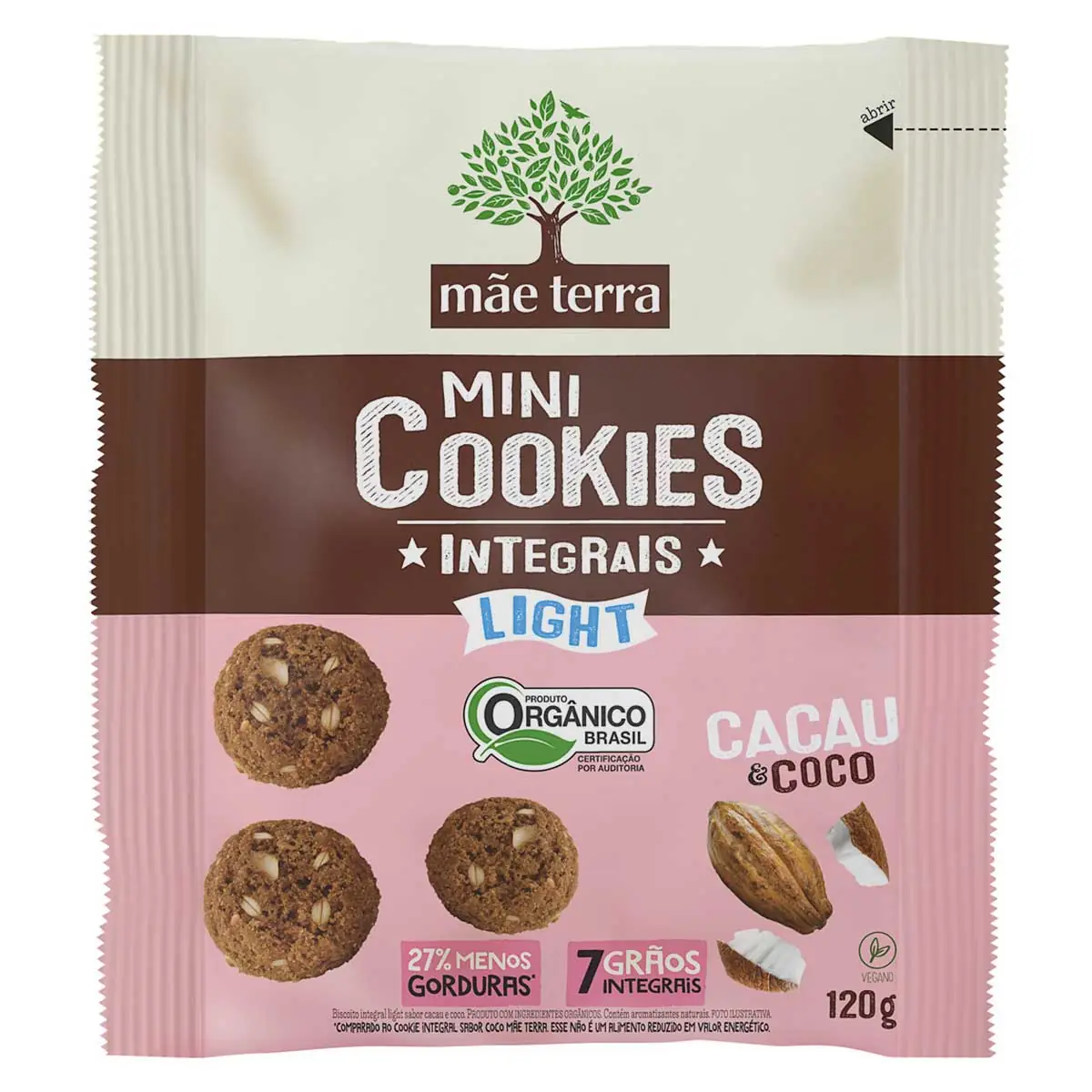 Cookie Light Orgânico Cacau e Coco Mãe Terra 120g