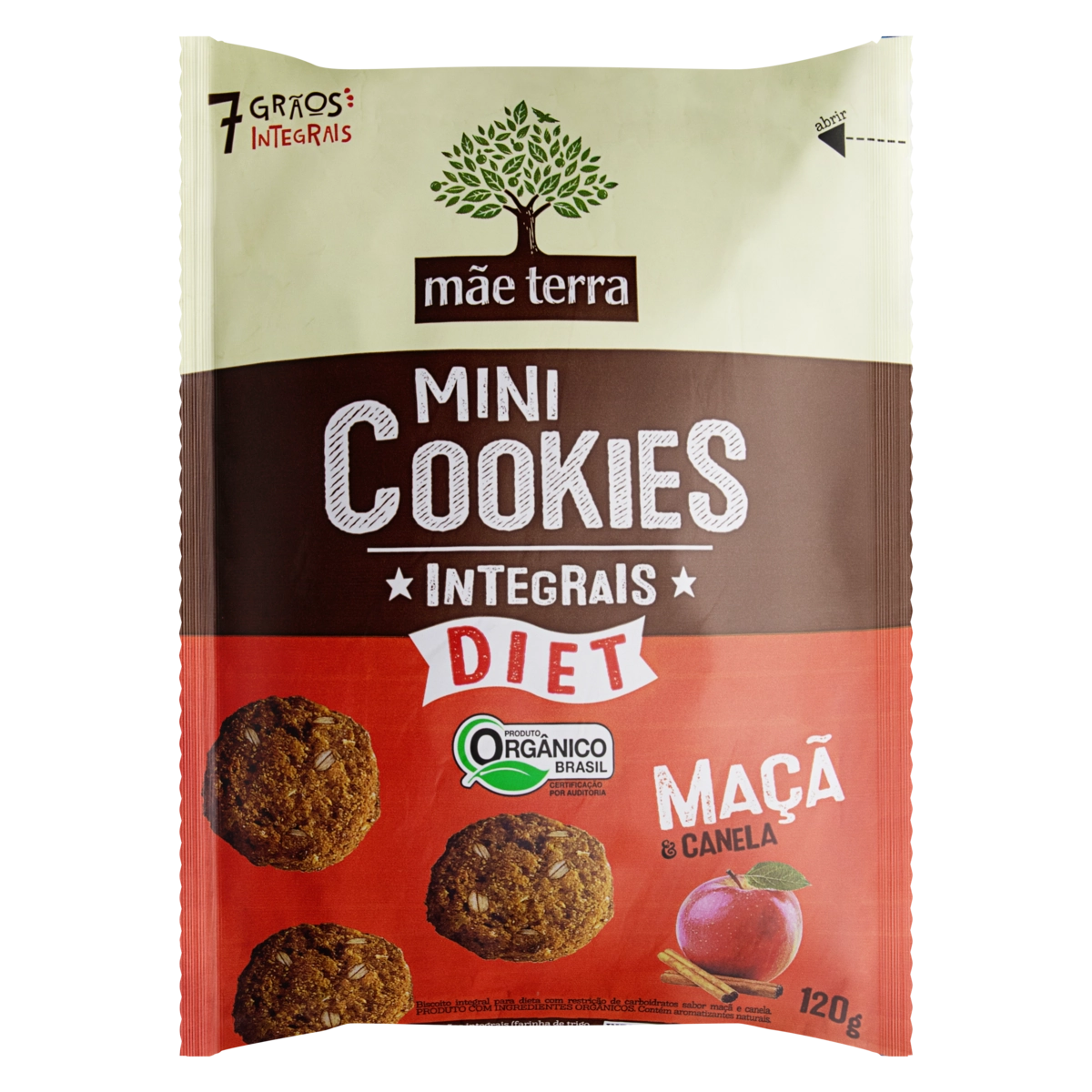 Biscoito Cookie Integral Orgânico Maçã E Canela Diet Mãe Terra Mini Cookies Pacote 120g