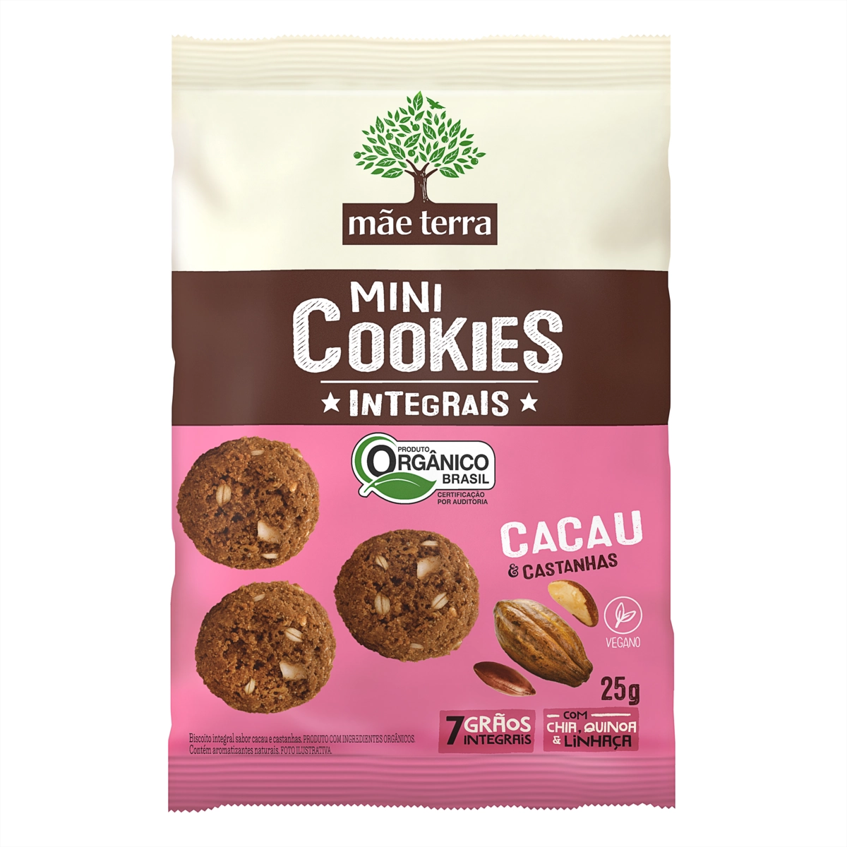 Mini Cookies Organicos Cacau E Castanhas 25g Mãe Terra