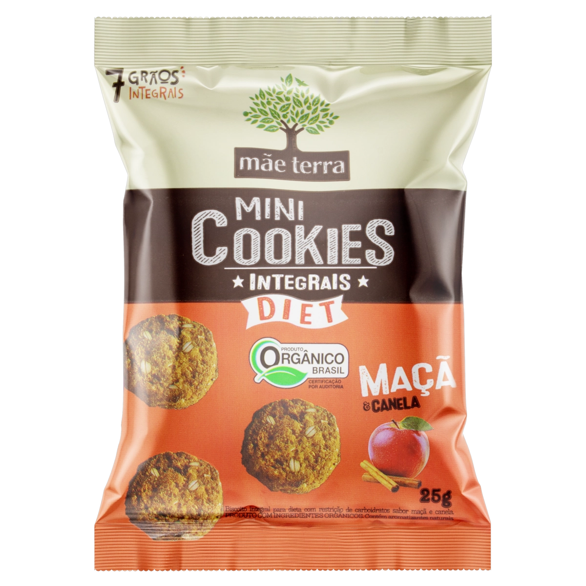 Biscoito Integral Orgânico Maçã Canela Diet Mãe Terra Mini Cookies Pacote 25g