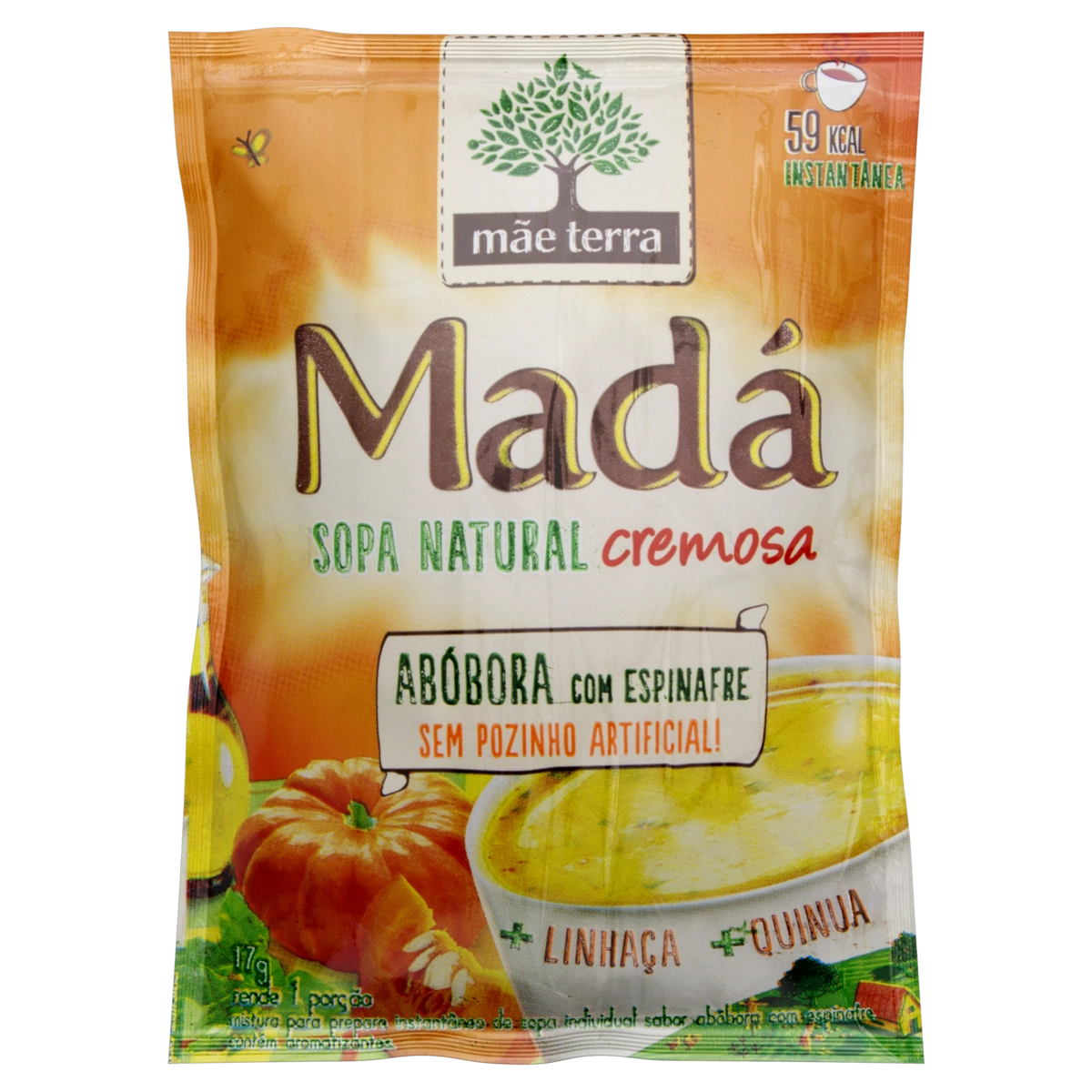 Sopa Instantânea Cremosa Abóbora Com Espinafre Mãe Terra Madá Sachê 17g