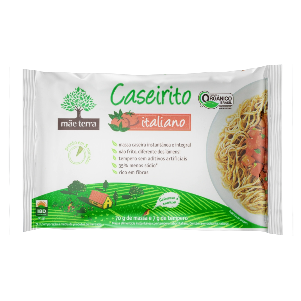 Macarrão Instantâneo Integral Orgânico Italiano Mãe Terra Caseirito Pacote 77g