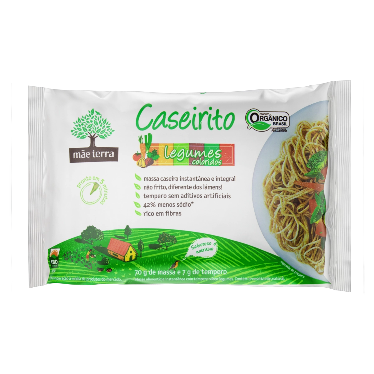 Macarrão Instantâneo Integral Orgânico Legumes Coloridos Mãe Terra Caseirito Pacote 77g