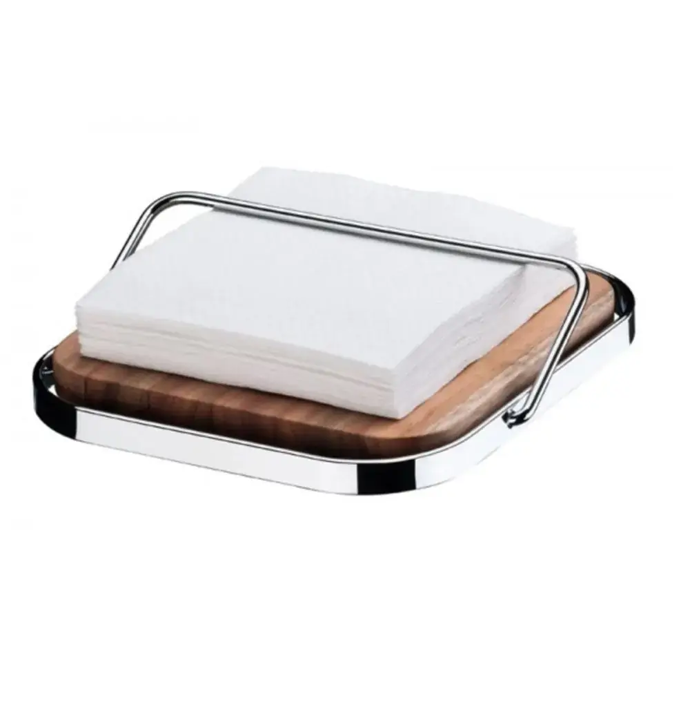 Porta Guardanapos Pequeno Madeira Peso Aço Cromado