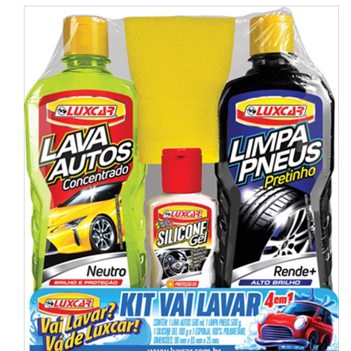 Kit Lavar Car Lux Car 4 Pças C/ Silicone Lava Auto Limpa