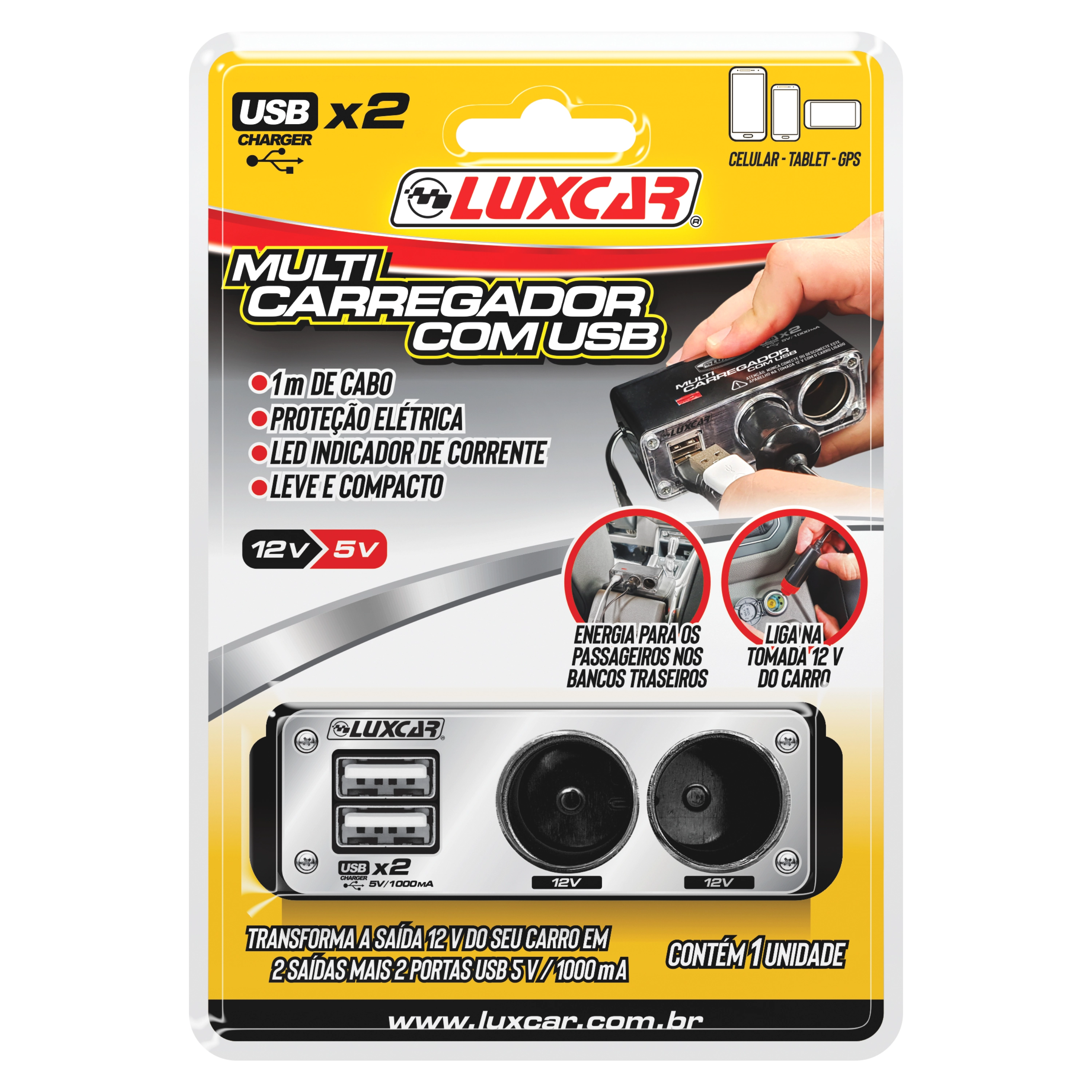 Multicarregador Usb Luxcar Blister 12/24v