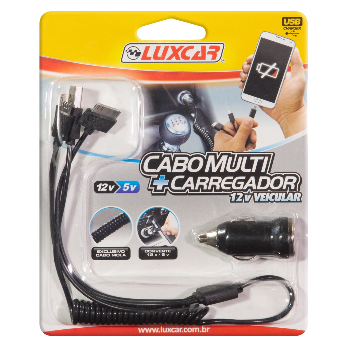 Cabo Multi Carregador Veicular Luxcar Blister 12v