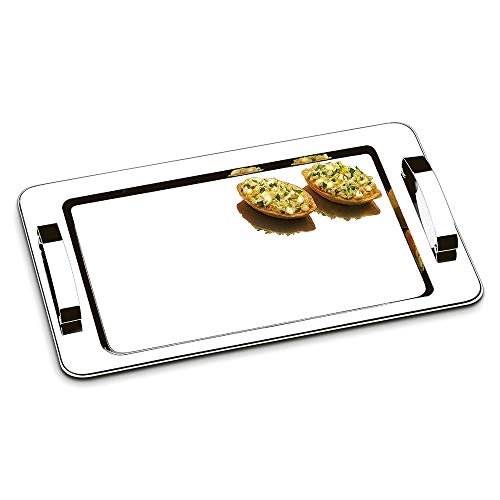 Bandeja com Alça para Servir em Aço Inox Atina 37x23cm Prata
