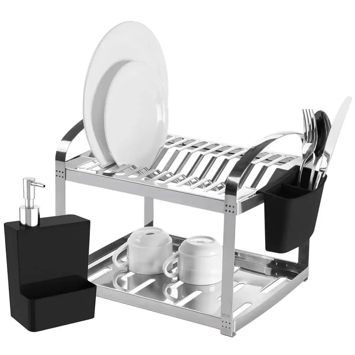 Kit Escorredor de Louças Aço Inox e Dispenser Porta Detergente 600ml Brinox Preto