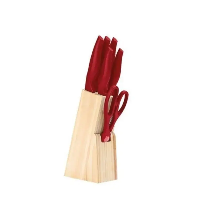 Conjunto Facas 7 Peças com Cepo Cross Vermelho Brinox