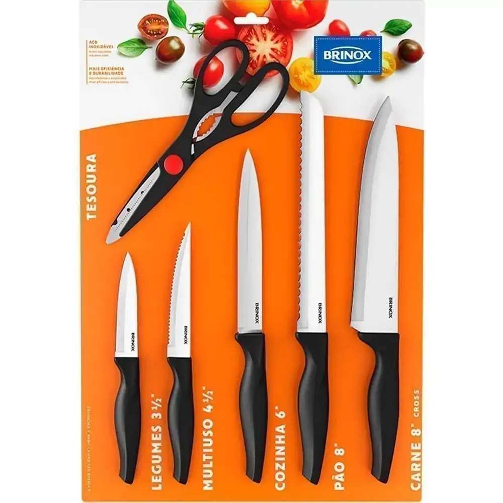 Conjunto 5 Facas e 1 Tesoura Cross Brinox 2556/310
