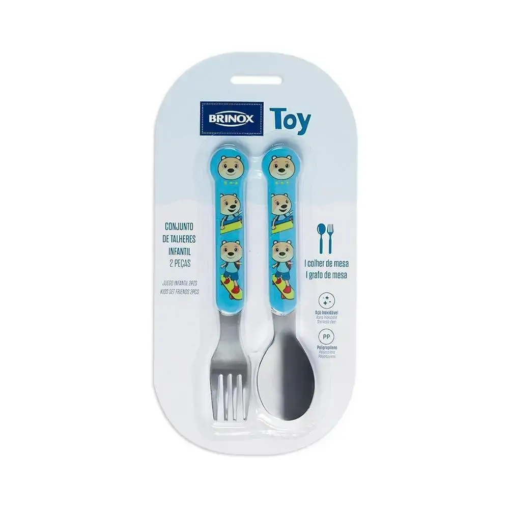 Conjunto Infantil 2 Peças Colher + Garfo Toy Azul Brinox