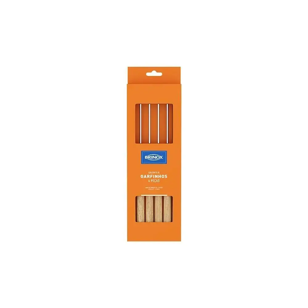Conjunto Garfo para Fondue/Petisco 6 Peças Beli 23cm Madeira Brinox