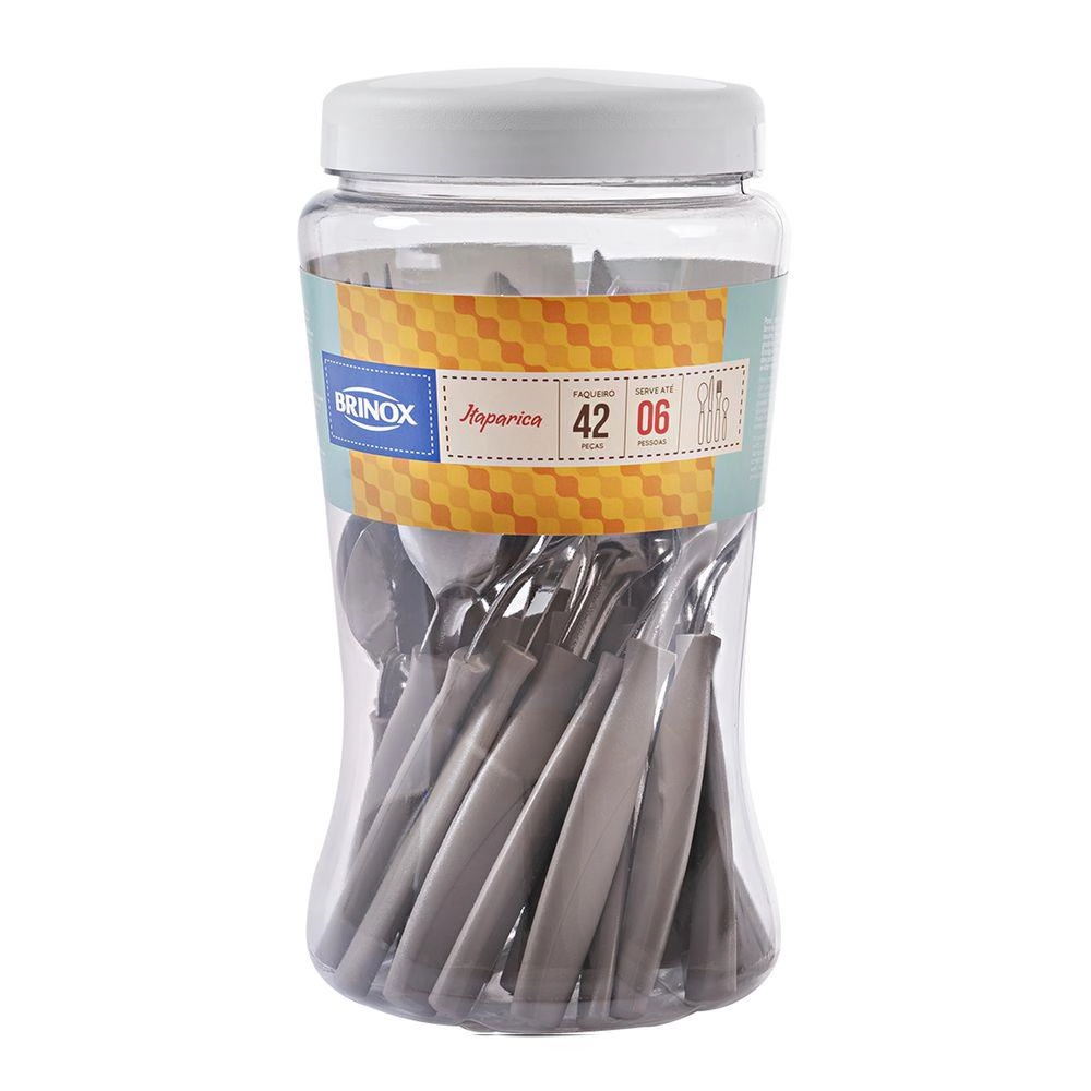 Faqueiro Itaparica 42 Peças Jogo De Talheres Polipropileno Inox Brinox Warm Gray
