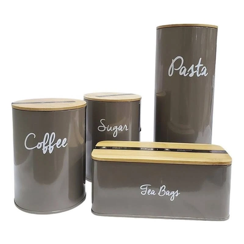 Porta Chás Canister Haus Concept Suporte Porta Sachês Chá Teabags com 3 Divisórias Warm Gray
