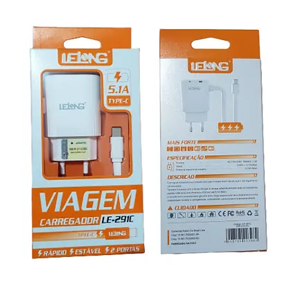 FONTE Carregador 2 Portas Tipo C 5.1a Branco
