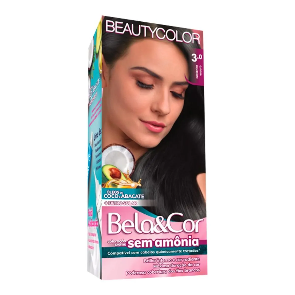 Kit Tintura Bela Cor S/amonia 3.0 Castanho Escuro