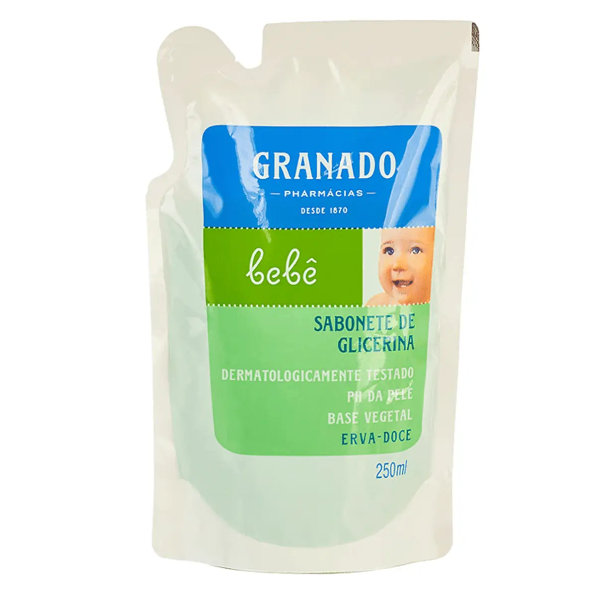 Sabonete Líquido De Glicerina Erva Doce Granado Bebê Sachê 250ml Refil