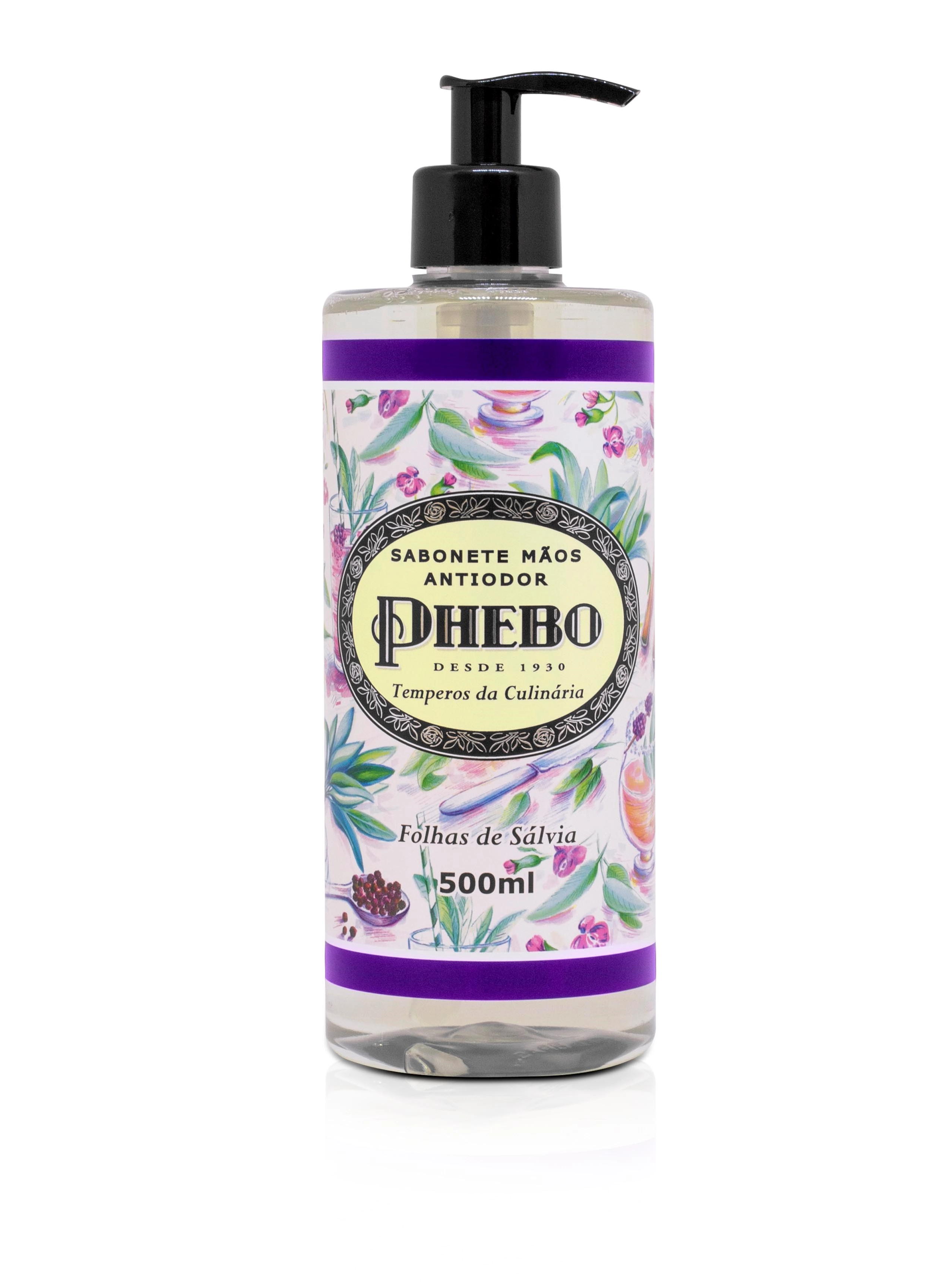 Sabonete Líquido Antiodor para as Mãos Folhas de Sálvia Phebo Temperos da Culinária Frasco 500ml