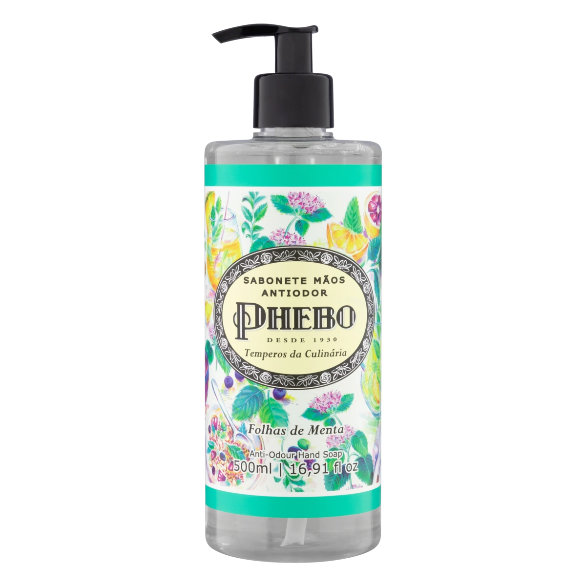 Sabonete Líquido Antiodor Para As Mãos Folhas De Menta Phebo Temperos Da Culinária Frasco 500ml