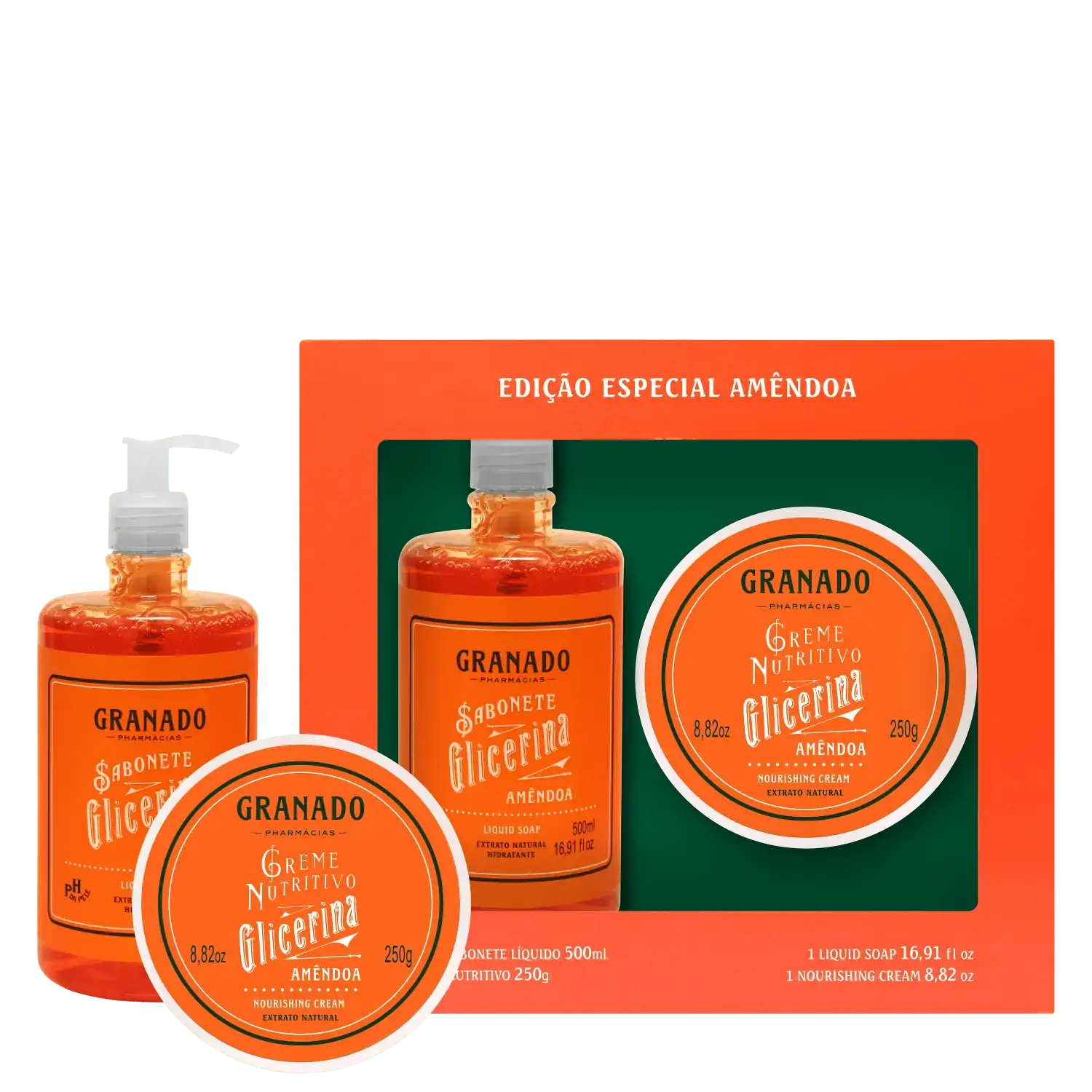 Kit Sabonete Líquido 500ml Creme Nutritivo 250g Amêndoa Granado Glicerina