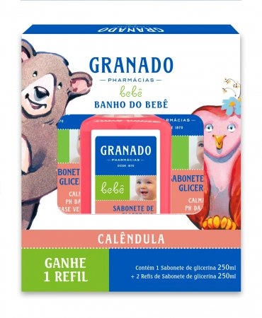 Kit Sabonete Líquido De Glicerina Calêndula 2 Refis Granado Banho Do Bebê 250ml Cada Grátis 1 Refil