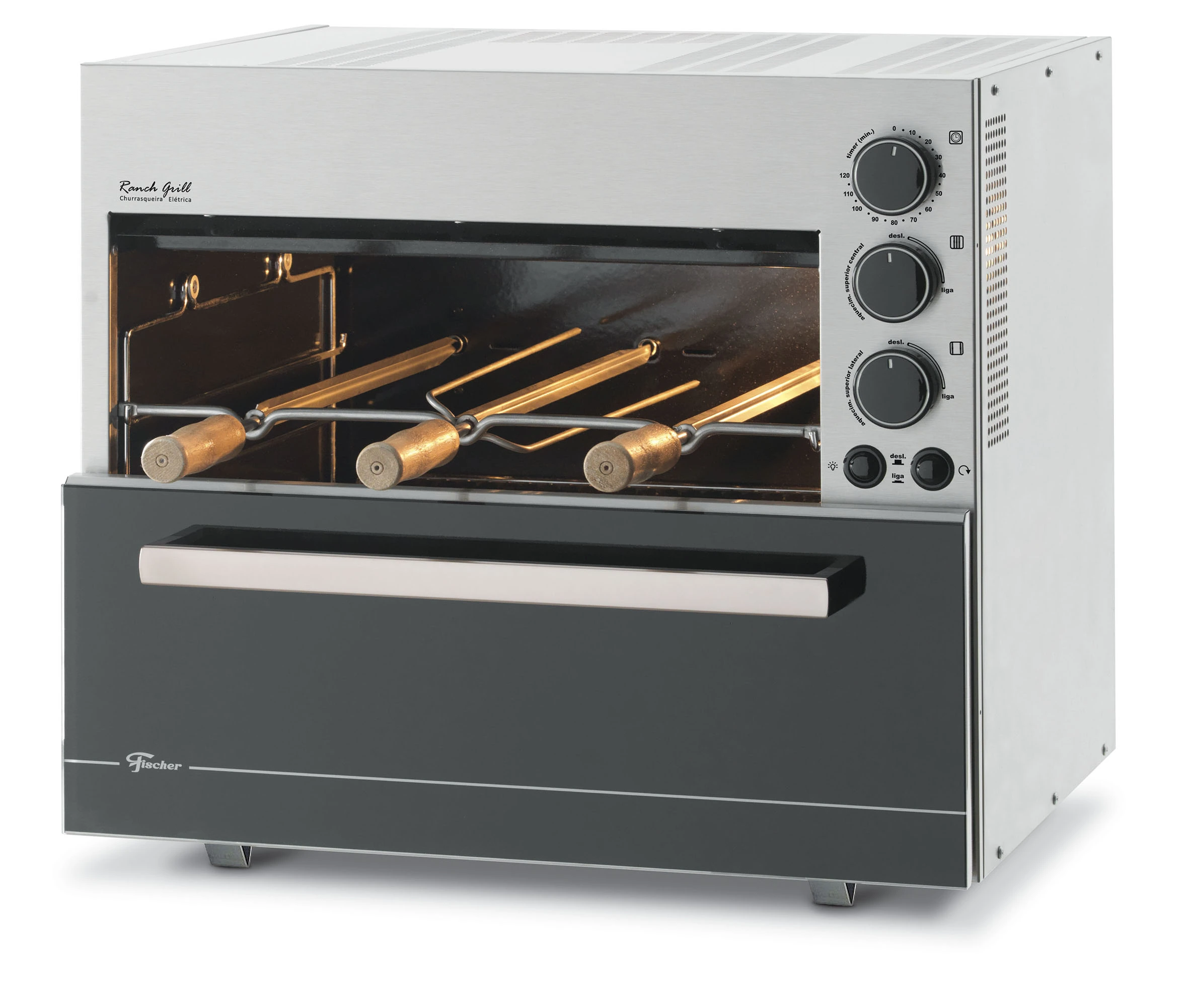 Churrasqueira Elétrica 3 Espetos Inox Fischer Ranch Grill 220v