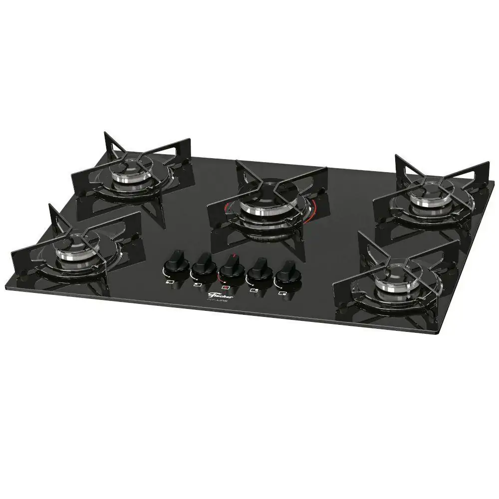 Cooktop Fit Line Fischer 5Q Vidro Preto Chama Rápida Bivolt - 127v/220v
