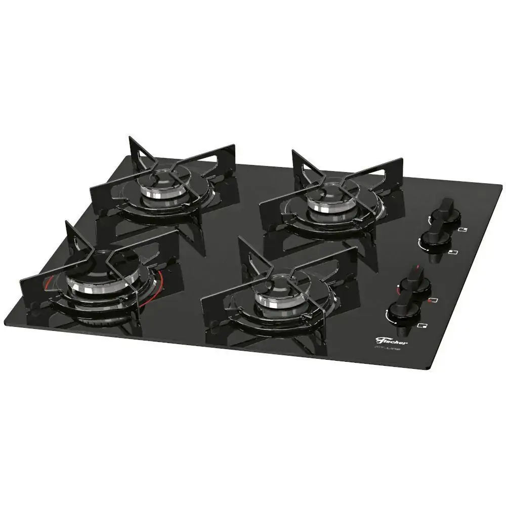 Cooktop Fit Line Fischer 4Q Vidro Preto Chama Rápida Bivolt - 127v/220v