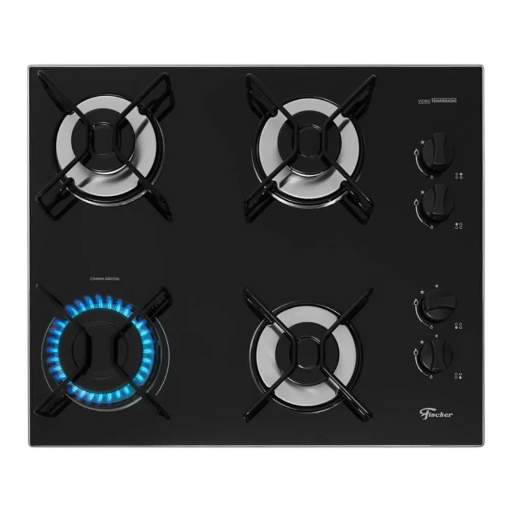 Cooktop Vidro Temperado Preto Superautomático 4 Bocas Fischer Aramado Bivolt