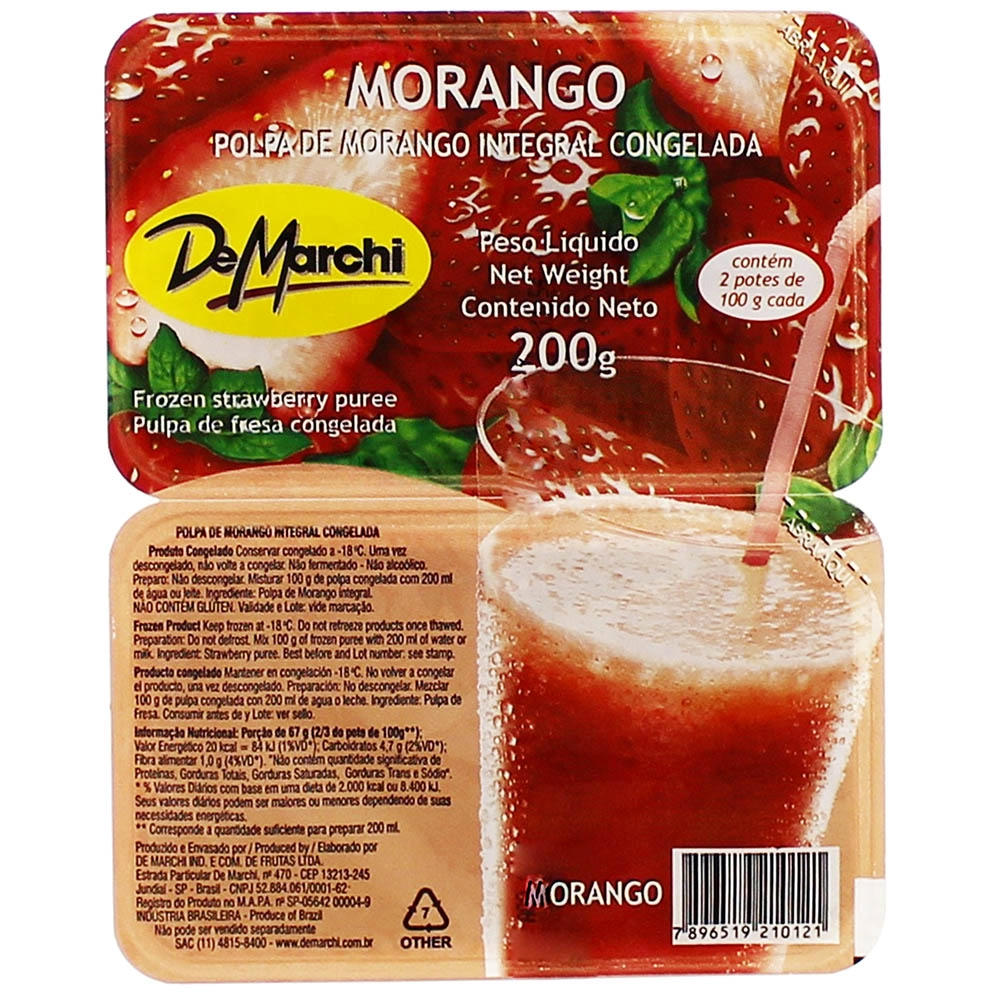 Polpa De Fruta Morango De Marchi Bandeja 200g 2 Unidades