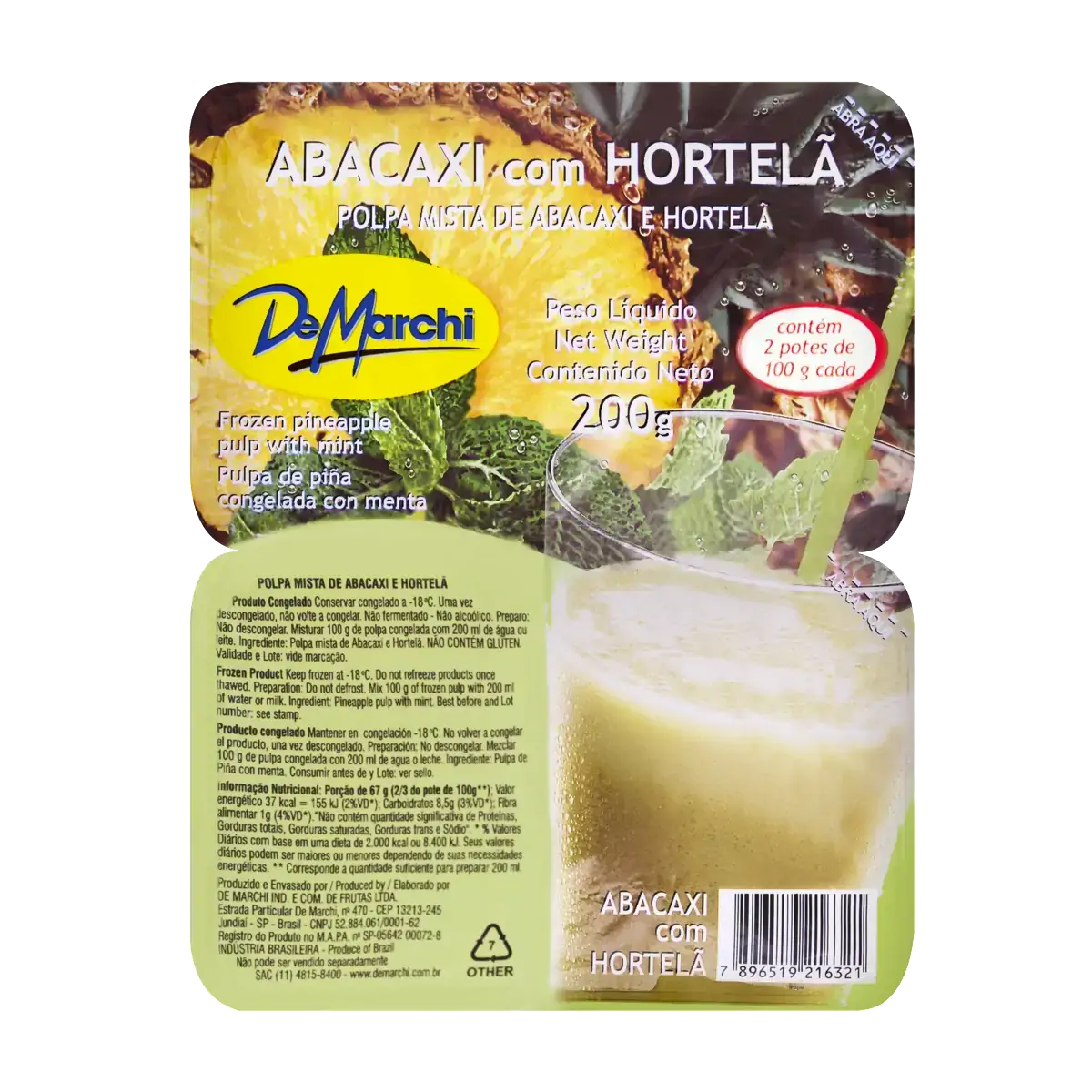 Polpa De Fruta Abacaxi Com Hortelã De Marchi Bandeja 200g 2 Unidades