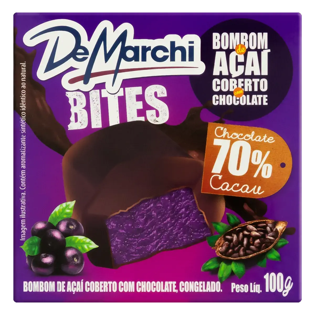 Bombom De Açaí Cobertura Chocolate De Marchi Bites Caixa 100g