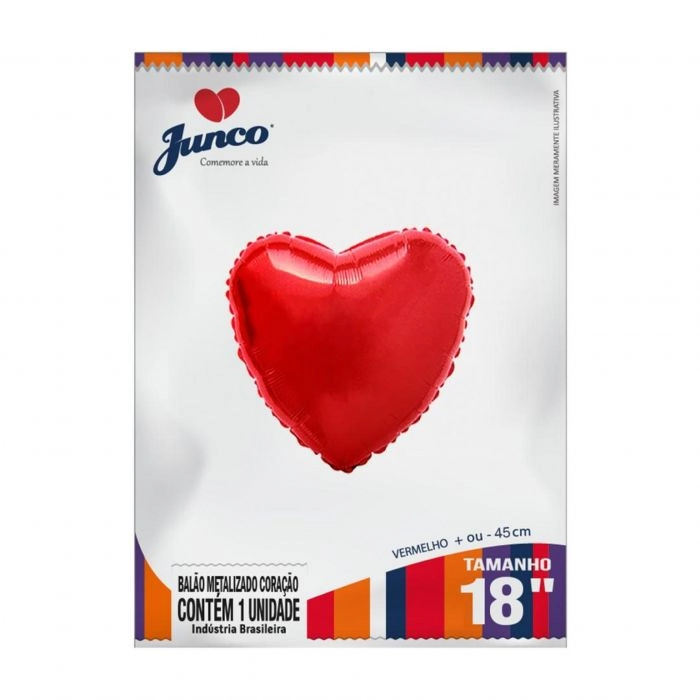 Balao Junco Metalizado Coracao Verm 45cm N.18 Un