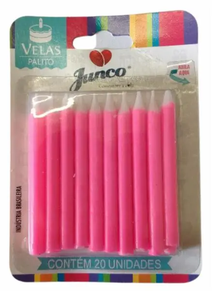 Vela Aniversário Palito Rosa Junco 20 Unidades