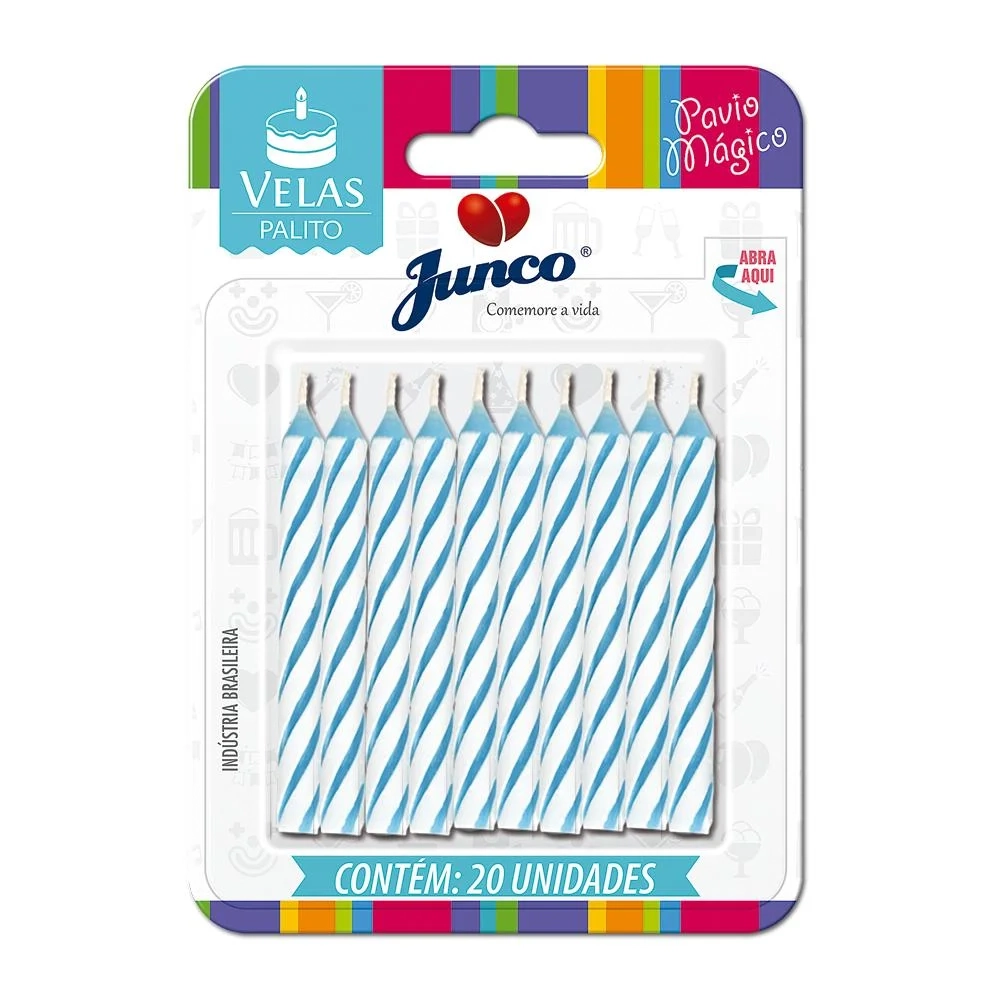 Vela Aniver Junidadeco Palito Espiral Azul C/20 Unidade