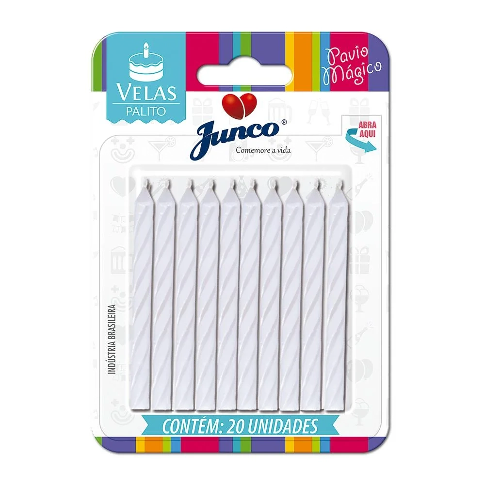 Vela Aniver Junidadeco Palito Espiral Branca C/20 Unidade