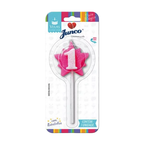 Vela Aniversario Junco Super Star N.1 Rosa