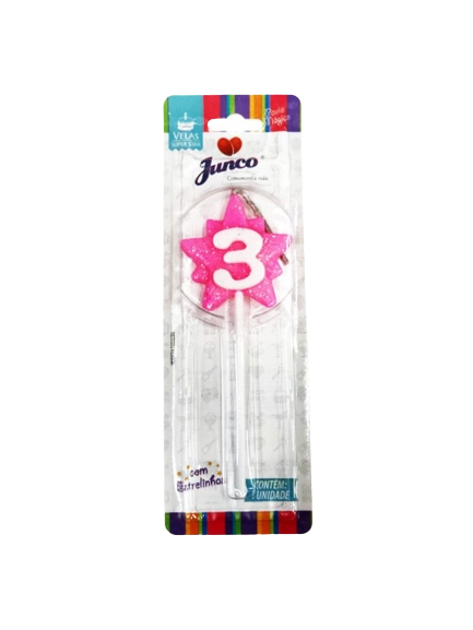 Vela Aniversario Junco Super Star N.3 Rosa